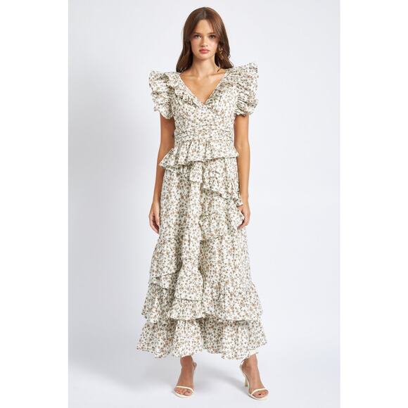 En Saison Gianna Floral Print Cotton Ruffle Maxi Dress Small Medium Cottagecore - Picture 11 of 16